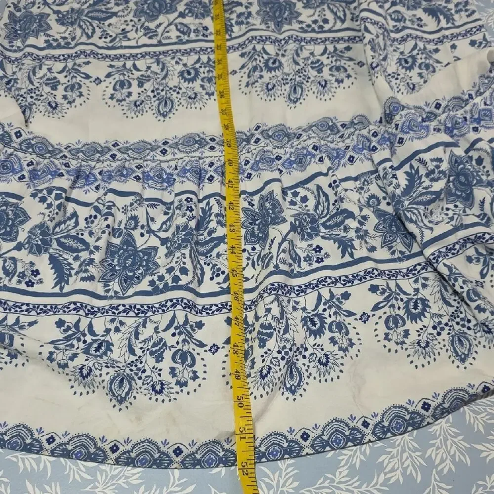 LOFT Womens Sz M Blue and White Dress Tiered Beachy BOHO Feminine Fairy Maxi